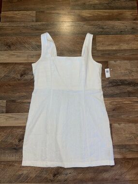 NWT Old Navy Linen Blend White Sleeveless Square-Neck Mini Dress size Large